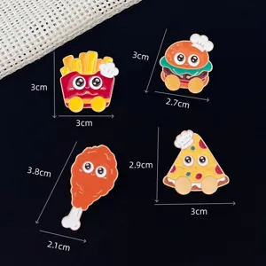 Cute cartoon fast food enamel pins set, alloy metal burger french fries pizza brooch badge.