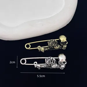 Punk stijl skelet schedel veiligheidsspeld broche gotisch metaal kleding accessoires