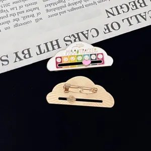 Cloud shape metal mood tracker enamel brooch pin with sliding heart pointer, fashion accessory.