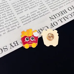 Cute cartoon french fry alloy brooch pin, creative fashion food enamel badge accessory for clothes.