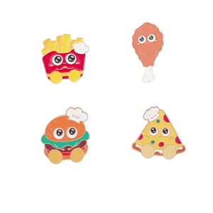 Cute cartoon fast food enamel pins set, hamburger fries chicken pizza alloy brooches badges.