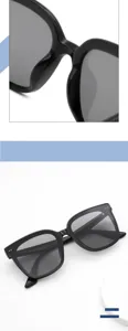Detailed view of black square sunglasses with UV protection and stylish frame design for daily wear.