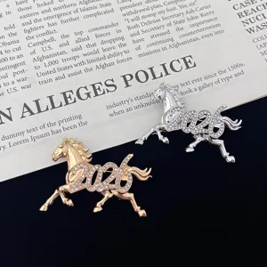 Stylish 2026 zodiac horse brooch pins, rhinestone crystal metal corsage jewelry for women apparel.