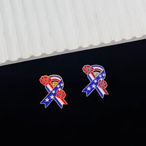 US Independence Day ribbon brooch red white blue enamel star flower pins fashion jewelry