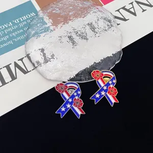 American Independence Day patriotic ribbon brooch, exquisite red white blue enamel star flower pin.