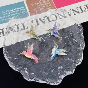 Exquisite enamel hummingbird brooch set alloy bird badge elegant women clothing pin jewelry accessories