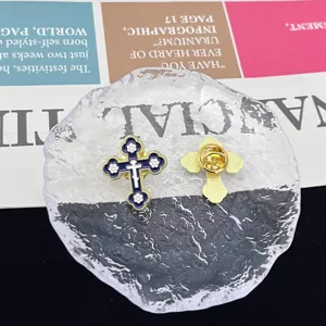 Cross brooch metal badge enamel lapel pin vintage gothic style clothing accessory jewelry