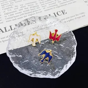 Enamel dove cross brooch pin set, cute metal badge for clothing, stylish fashion accessory.