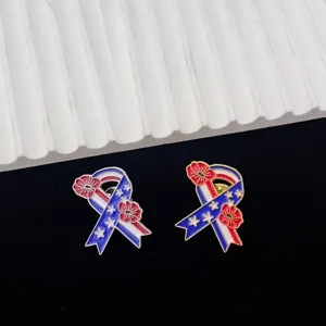 US Independence Day flower ribbon brooch, star-spangled banner enamel pin for women fashion.