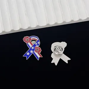 Detailed view of the American Independence Day ribbon brooch showcasing enamel flowers.