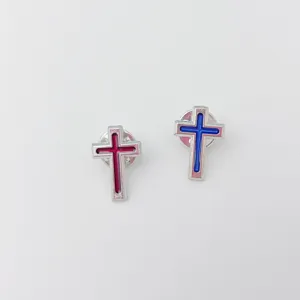 Enamel cross lapel pin metal badge religious brooch fashion clothing accessories gift