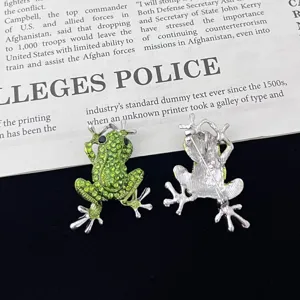 Detailed view of exquisite rhinestone frog brooch alloy fashion jewelry accessory unisex.