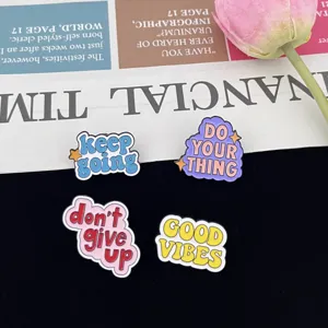 Motivational enamel pins set, cute cartoon metal brooches for clothes bags backpack decor.