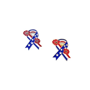 American Independence Day patriotic ribbon enamel brooch pin with stars and stripes flowers