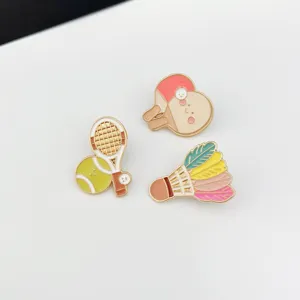 Cute Sports Series Badminton Tennis Table Tennis Metal Enamel Brooch Badge Smiley Face Lapel Pin Clothes Decor