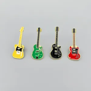 Cute electric guitar enamel lapel pins set, rock music badge brooches for clothes and backpack decoration.