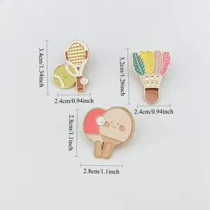 Cute sports enamel pin set featuring tennis, badminton and table tennis badge accessories.
