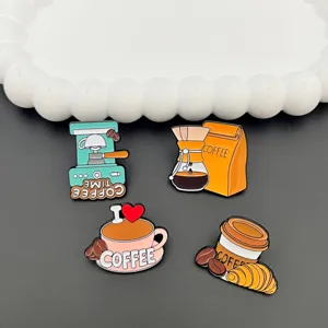 Cartoon Coffee Theme Enamel Brooch Cute Fashion Zinc Alloy Lapel Pin Creative Coffee Cup Pot Badge Jewelry Gift For Women