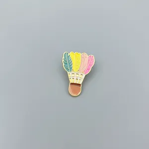 Colorful badminton shuttlecock enamel pin detail, cute metal brooch badge accessory!