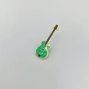 Green electric guitar enamel pin brooch, stylish metal badge for clothing and backpacks.
