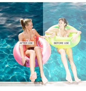 Außenpool-Szene mit aufblasbarem Schwimmring und sommerlichen Lifestyle-Fotografie-Details.