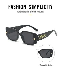 Fashion simple black thick frame sunglasses for women, retro rectangular uv protection eyewear.