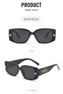 Classic black square sunglasses with thick frames and chic gold side details for stylish wear.