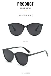 Classic black oval sunglasses for women, stylish lightweight eyewear with chic temple detail.