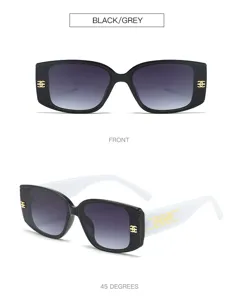 Black square sunglasses with white temples, stylish thick frame anti-uv sun glasses.