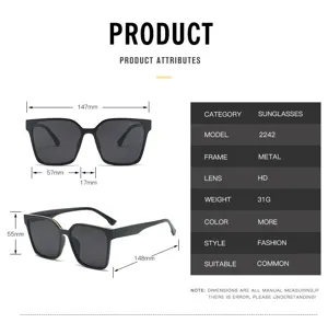 Stylish large frame metal sunglasses fashion oversized sun glasses with HD lenses and design.