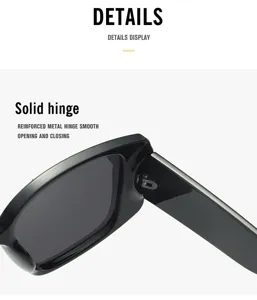 Black square thick frame sunglasses detail shot showing reinforced metal hinge design