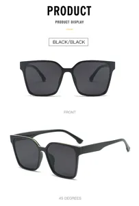Classic square sunglasses for women, oversized black frame, stylish street fashion eyewear.