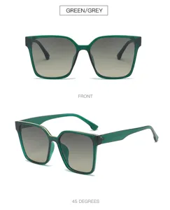 Oversized square sunglasses for women, fashion green frame with gradient gray lenses.