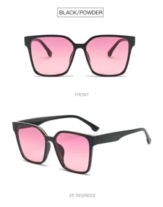 Fashion large frame women sunglasses with gradient pink lenses and stylish black design