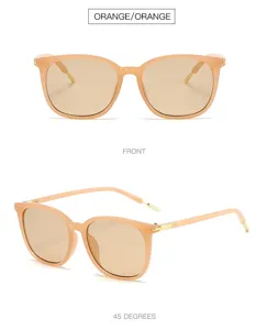 Modische orange runde Sonnenbrille mit goldenen Akzenten UV-Schutz Damen Eyewear Stil.