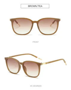 Detailansicht der runden Sonnenbrille mit braunen Farbverlaufsgläsern und goldenen Details.