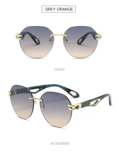 Bügellose Verlaufs-Sonnenbrille für Damen und Herren, trendige Oversize-Sonnenbrille Metall.