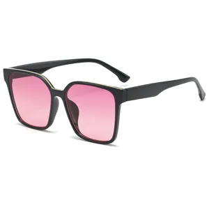 Oversized square sunglasses for women featuring stylish black frames and gradient pink lenses.