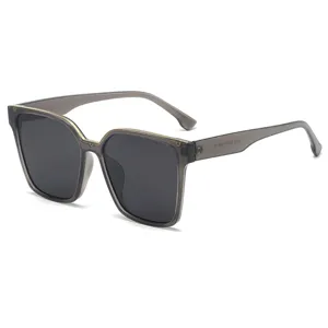 Oversized square sunglasses for women, stylish grey translucent frame, fashion street shades.