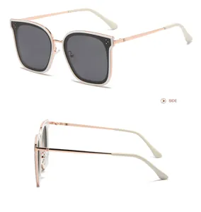 Gafas de sol polarizadas grandes para mujer, montura cuadrada de moda con patillas metal.