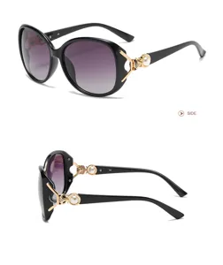 Damen Mode Oversize Sonnenbrille mit Farbverlauf Gläsern und Perlen Metallbügeln.
