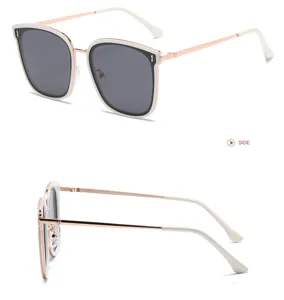 Modische übergroße quadratische Sonnenbrille für Damen und Herren, schick, weiß, metall, polarisiert.