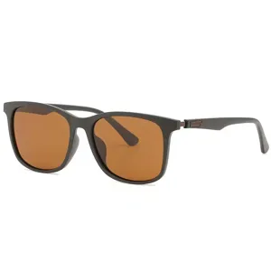 Polarisierte Sonnenbrille fuer Outdoor-Fahrten, stylischer quadratischer Rahmen, braune Glaeser.
