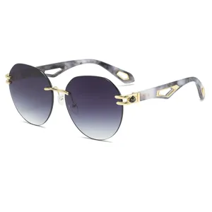 Luxus Designer Stil rahmenlose Gradienten Sonnenbrille fuer Damen und Herren, trendig.