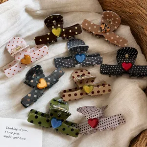 Koreanische Süße Herz Punktmuster Haarklammer Acryl Hai Clip Für Damen Rauten Stern Muster Haarschmuck Kopfbedeckung