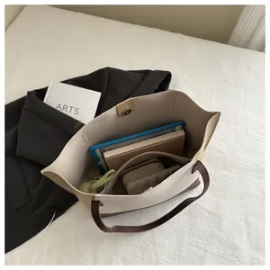 Borsa tote minimalista bicolore da donna, spaziosa borsa a tracolla con manico, borsa casual.