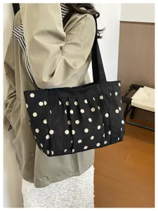 Borsa tote a pois retrò coreana da donna, grande borsa a tracolla in tela per tutti i giorni.