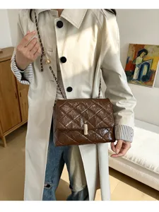 Borsa a tracolla trapuntata chic da donna, elegante borsa casual giornaliera con catena.