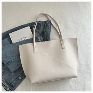 Borsa shopper minimalista in pelle PU da donna, elegante borsa a tracolla geometrica.