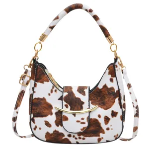 Kuhmuster Halbmond Achsel Schultertasche Vintage Mini Umhängetasche für Damen Stilvoll